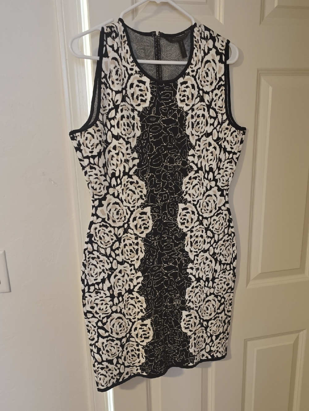 BCBG MaxAzria Black and White Floral Midi Bodycon Dress